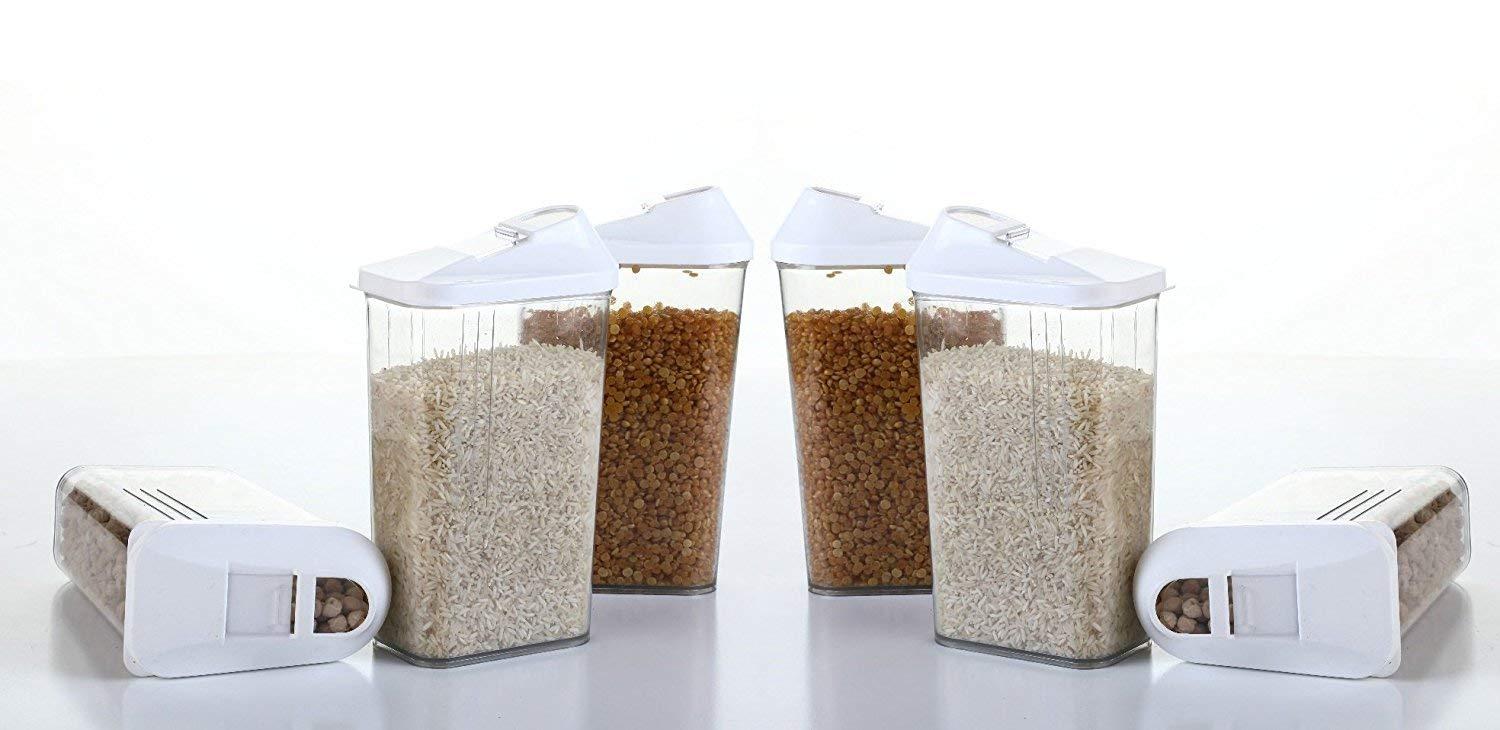 6 Pcs Easy Flow Storage Container for Kitchen 6 Pcs Plastic Transparent Jar Set - 750ML